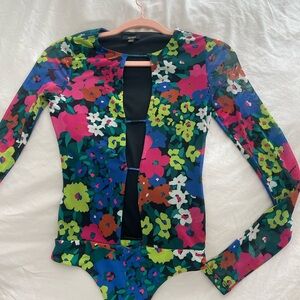 Floral bodysuit with sheer arms